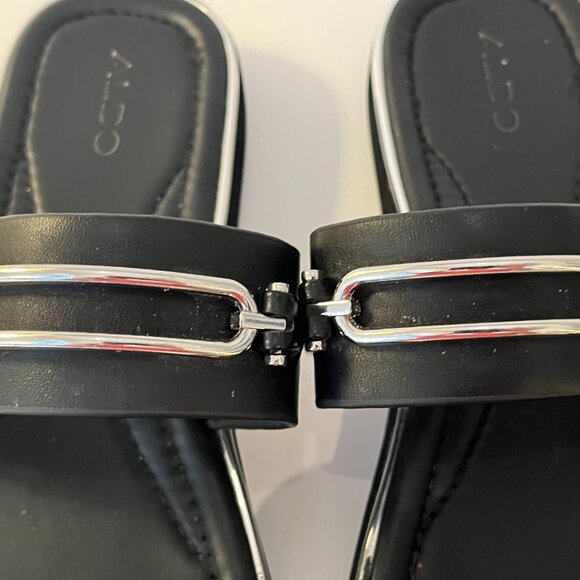 ALDO Lagoon Black Slide Sandals Silver Buckle Detailing ~ Women's Size 10 EUC 41 - Picture 3 of 8